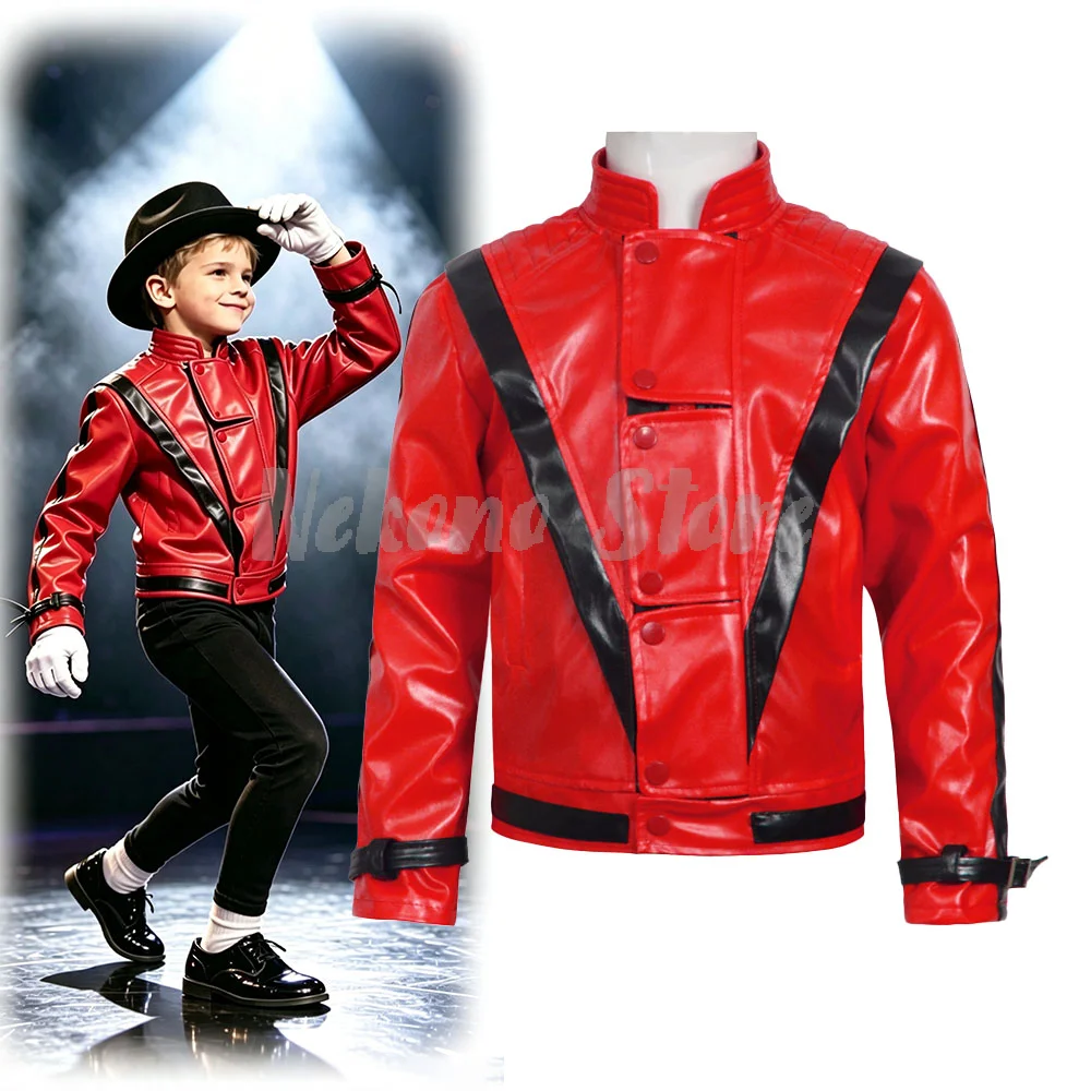 Leather Work Jacket - 마이클 잭슨 스릴러 무서운 코스튬 레드
