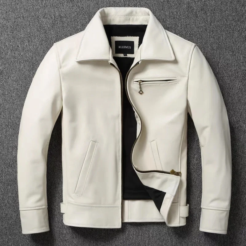 Leather Work Jacket - 남성용 정품 가죽 자켓 화이트 옷깃