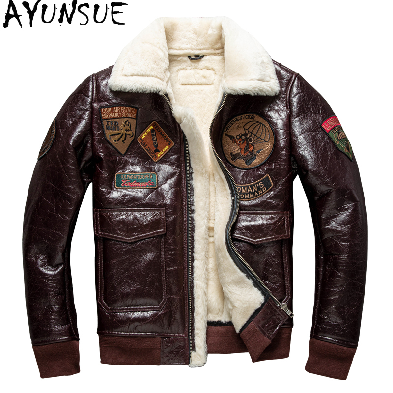Leather Work Jacket - AYUNSUE 남성용 가죽 재킷, 두꺼운 봄버