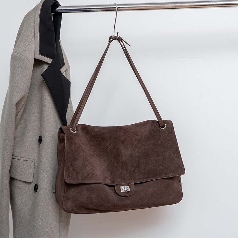 Leather Work Bag Women - 여성용 정품 스웨이드 가죽 숄더백, 조절