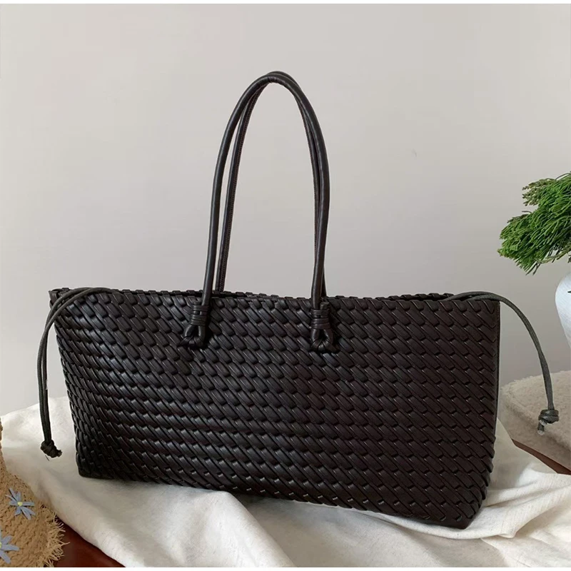 디자이너 고급 PU 직조 토트백, 탑 핸들 롱 숄더백, - Leather Work Bag Women 리뷰 및 가격
