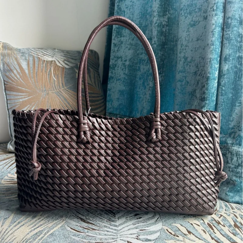 디자이너 고급 PU 직조 토트백, 탑 핸들 롱 숄더백, - Leather Work Bag Women 리뷰 및 가격