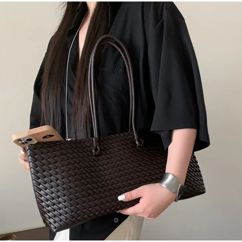 디자이너 고급 PU 직조 토트백, 탑 핸들 롱 숄더백, - Leather Work Bag Women 리뷰 및 가격