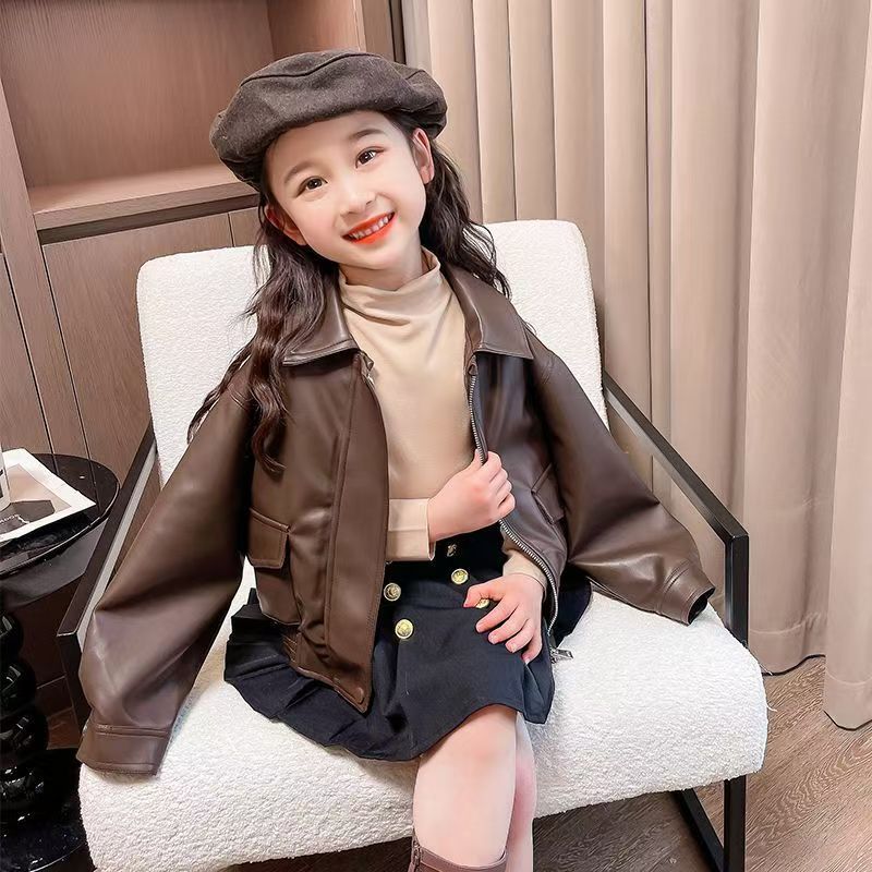 1-14세 여아용 라펠 숏 PU 가죽 코트 봄 가을 오 - Leather Work Jacket 리뷰 및 가격