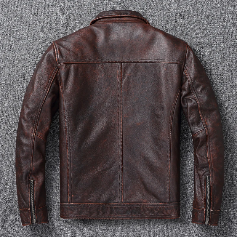 빈티지 다크 브라운 레드 천연 가죽 재킷 남성용, 10 - Leather Work Jacket 리뷰 및 가격