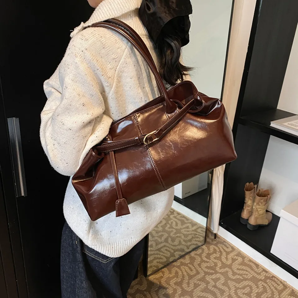 겨울용 PU 가죽 호보 핸드백 숄더백 레트로 탑 핸들  - Leather Work Bag Women 리뷰 및 가격
